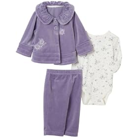 Little Me Sweet Bouquet 3 Piece Velour Set, Purple