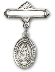Sterling Silver Baby Badge with Miraculous Charm and Polished Badge Pin