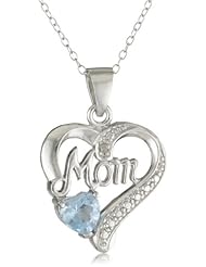 Sterling Silver Diamond-Accent Birthstone Collection Mom Heart Pendant Necklace, 18"