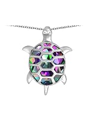 Original Star K (tm) Good Luck Turtle Pendant with Oval Rainbow Mystic Topaz in 925 Sterling Silver