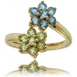 Blue Topaz & Peridot Flower Ring in Solid 14K Yellow Gold By Pass