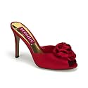 ROSA-01, Satin Mules mit Blumenapplikation Rot