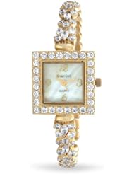 Bling Jewelry CZ X Gold Plated Square Womens Dress Watch Stainless Steel Back