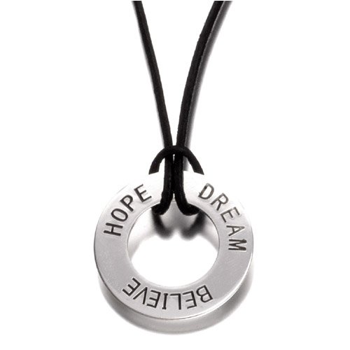 Sterling Silver Hope Dream Believe Open Circle Pendant on Black Cord Necklace