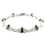 Natural Green Color Amber Sterling Silver Celtic Knot Design Bracelet, 7.5"