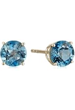 14k Yellow Gold London Blue Topaz Round Stud Earrings