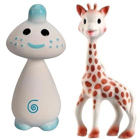 Vullie Sophie Giraffe and Chan Blue - Natural Rubber and Food Paint Details Set of 2