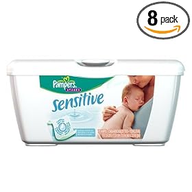 Pampers Sensitive Baby Wipes, 70 Wipes in one-touch Tub, Case Pack, 8 Tubs, 560 Wipes