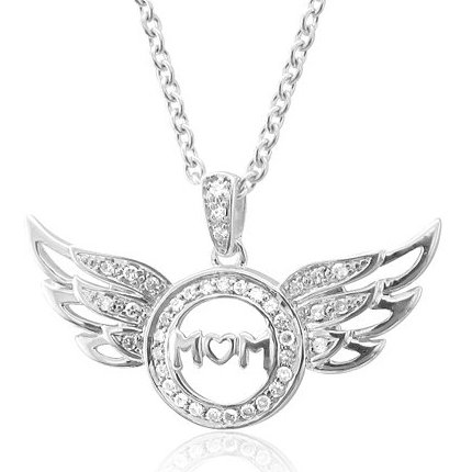 Sterling Silver Heart Love Angel Wing Mothers Day Diamond Pendant Necklace (GH, I1-I2, 0.16 carat)
