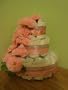 Faux Flower with Design Ribbon Baby Girl 3 Layer Diaper Cake (flower bunches - poof flower) or Shower Centerpiece - Comes Decoratively Wrapped Making it a Great Gift - Other Gift Options Also Available