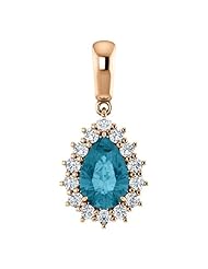 10K Rose Gold 9.00x6.00mm Pear Cut London Blue Topaz and Diamond Pendant -- LIFETIME WARRANTY