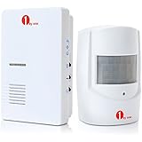 1byone&reg; Driveway Alert Doorbell Easy Chime Wireless PIR Motion Sensor Doorbell, Door Chime Kit With Sound and LED Flash 36 Melodies Tunes To Choose - Plug in Chime - Blue LED Light - 1 Year Warranty
