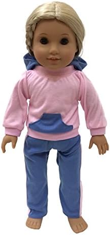 Glamerup: Owen in PINK/BLUE - Colorblock Sports Long Sleeve Hooded Top and Matching Pants - Made to Fit Most 18 inch Dolls