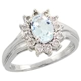 14ct White Gold Cluster Stone Ring W 005 Carat Brilliant Cut Diamonds 066 Carat Oval Cut 7x5mm Aquamarine Stone 12 12mm Wide Size L