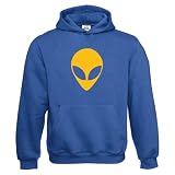 Kapuzensweatshirt Alien S M L XL XXL XXXL - Textil royalblue / Motiv gelb M