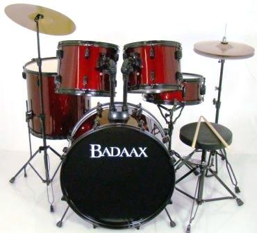 Badaax Ninja 5 Pc Drum Set w Hdwr Cyms and Throne Red