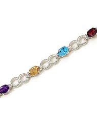 14kt Yellow Gold Oval Multi Color and Diamond Bracelet