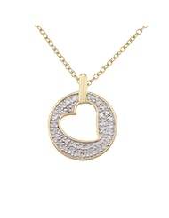 18k Yellow Gold Plated Sterling Silver Diamond Accent Cut-Out Heart Pendant Necklace , 18"