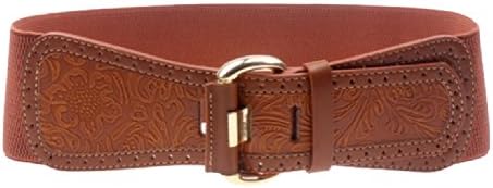 Herebuy - Vintage Carved Leather Stretch Belts Brown Plus Size Elastic Belt