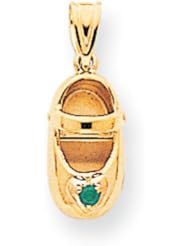 14k 3-D May/Emerald Engravable Baby Shoe Charm