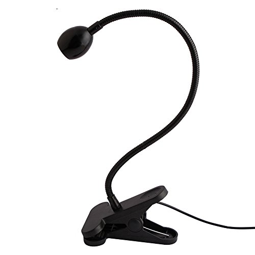 360 Degree Adjustable LED Desk Light , Flexible Goose Neck, Headboard Eye-Care Reading Desk Lamp, Clip on Light (Warm Light, Middle-clip, Black)