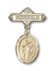14K Gold Baby Badge with St. Wolfgang Charm and Godchild Badge Pin