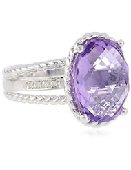 Sterling Silver Rope Amethyst Diamond Ring (0.03cttw, I-J Color, I2-I3 Clarity), Size 7