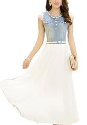 Vintage Beaded General Print Denim Summer  Dress