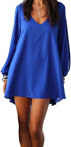 NianNvJiao Women's Cyber Monday Chiffon Solid Color Drape Effect Popular Dress Royalblue M