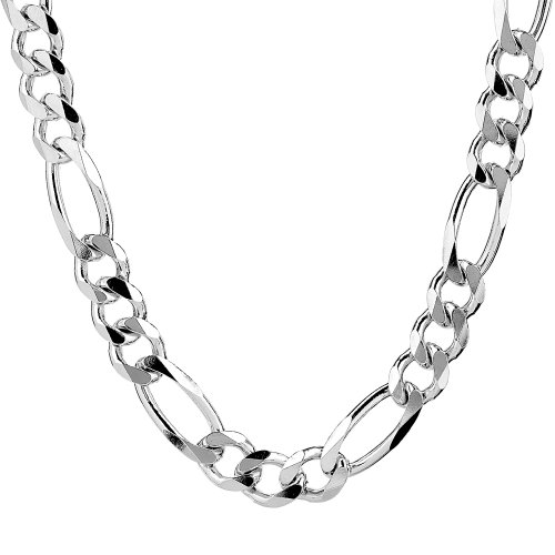 Men's Sterling Silver Italian 9.70 mm Solid Figaro Link Chain Necklace, 24