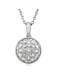 Vintage Style Diamond Flower Necklace in Silver