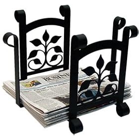 <b>Leaf Fan Magazine / Newspaper Rack Holder / Recycle Bin - Wrought Iron</b>