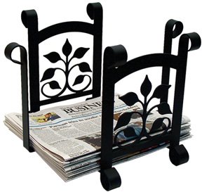 Leaf Fan Magazine / Newspaper Rack Holder / Recycle Bin - Wrought Iron