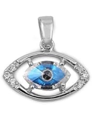 Sterling Silver Evil Eye Clear CZ Pendant Fashion Cute Charm Pure 925 New 18mm with 1mm Ball Bead Chain