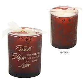 Beautiful Glass Scented Candle - With The Words "Faith, Hope And Love"