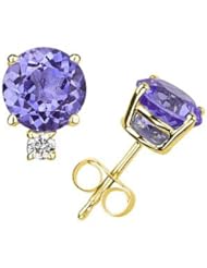 6mm Round Tanzanite and Diamond Stud Earrings in 14K Yellow Gold