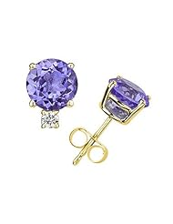 5mm Round Tanzanite and Diamond Stud Earrings in 14K Yellow Gold