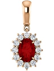 18K Rose Gold 7.00x5.00mm Oval Cut Ruby and Diamond Pendant -- LIFETIME WARRANTY