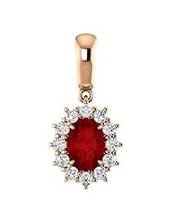 14K Rose Gold 7.00x5.00mm Oval Cut Ruby and Diamond Pendant -- LIFETIME WARRANTY