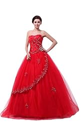 Strapless Satin/Tulle Floor Length Beaded    Ball Gown Quinceanera Dress  With Rhinestones