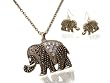 BOHO Indian Tribal Brass Elephant Necklace & Earring Set with Austrian Crystals by DaVinci Jewelry