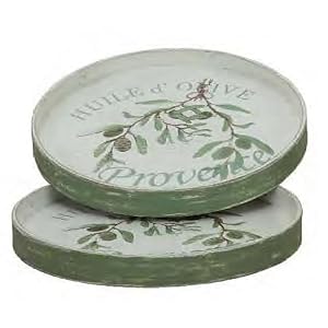 Olive Oil Motif Rustic French Round Trays Set of 2