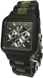 Tense Square Natural Sandal Wood/ Dark Green Wood Hypoallergentic Watch B7305DG