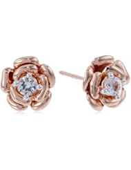 Rose Gold Plated Sterling Silver Created White Sapphire Flower Earrings