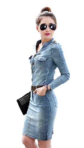 ナナコレクション Nana_Collection 2015 夏 ノーカラー タイト ローウェスト 美シルエット ベルト通し 膝上 スカート オールインワン レディース ガールズ ジーンズ デニム 長袖 チュニック ワンピース