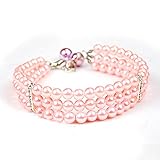 Petmall Charm Adjustable Three Rows Pearls Diamond Design Pet Cat Dog Puppy Necklace Jewelry With Copper Bell M