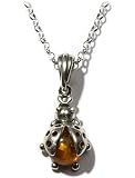 Sterling Silver Honey Amber Ladybug Pendant on Italian Rolo Chain, 18