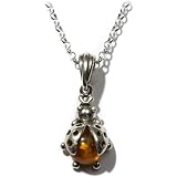 Sterling Silver Honey Amber Ladybug Pendant on Italian Rolo Chain, 18" (Jewelry)