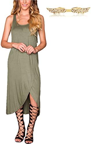 Tyyliks Women's Sleeveless Crew Neck Solid Asymmetrical Hem Maxi Dress