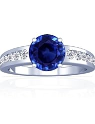 14K White Gold Round Cut Blue Sapphire Ring With Sidestones (GIA Certificate)